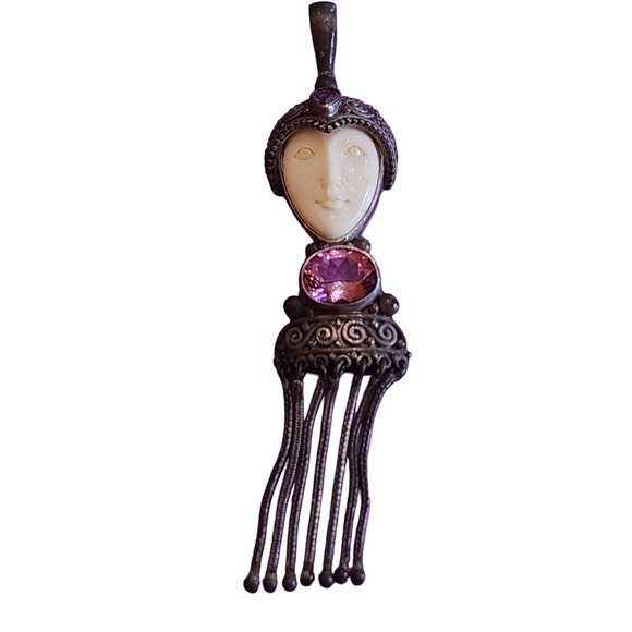Vintage Signed Sajen 925 Sterling Dangling Chain Goddess Pendant (A2115) - Picture 1 of 5